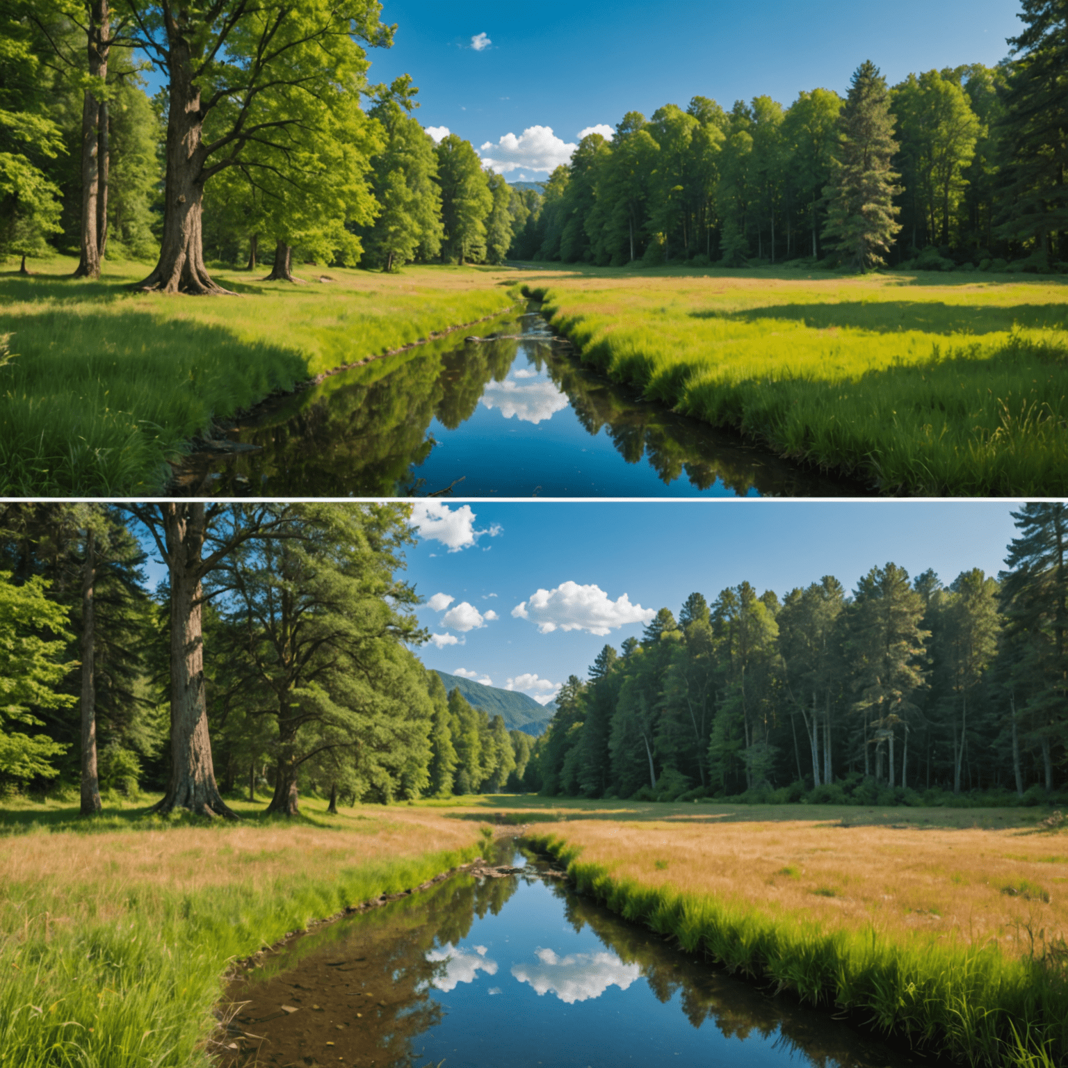 A split-screen showing a before and after of a nature photograph, demonstrating subtle enhancements made during post-processing